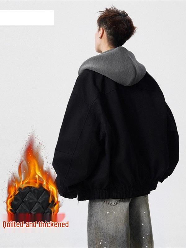 Men's American Hipster Two-Piece Cotton-Padded Jacket: Winter Hooded Streetwear Coat