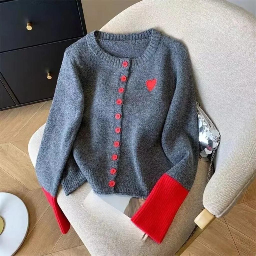 Color Blocking Knitted Cardigan Jacket for Women's Winter Soft and Unique Sweater