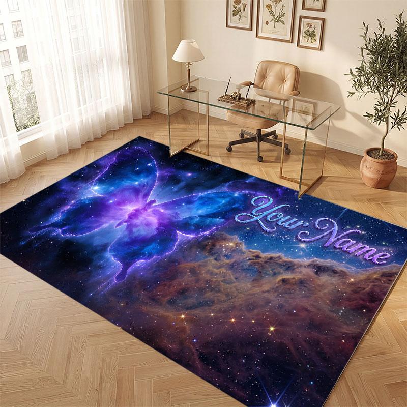 Butterfly Theme Crystal Velvet Floor Rug Personalized Custom Name Text Warm Carpet Home Decoration