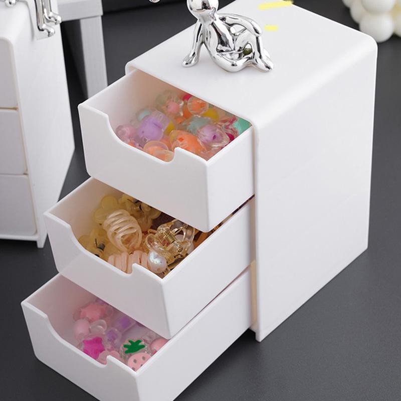 Mini 3-layer Drawer Desktop Storage Box Multi-Purpose Jewelry Stationery Cosmetics Organizer Box Office Supplies Sundries Case