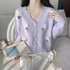 Ležérne pletené svetre s dlhým rukávom a výstrihom do V Dámske Jarné a jesenné korálky na nechty Lazy Style 3D kvet Cardigan kabát Top