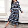 Women's Fashionable Plus Size Pajamas Round Neck Long Sleeved Print Length Nightgown Dress Clothes Sale