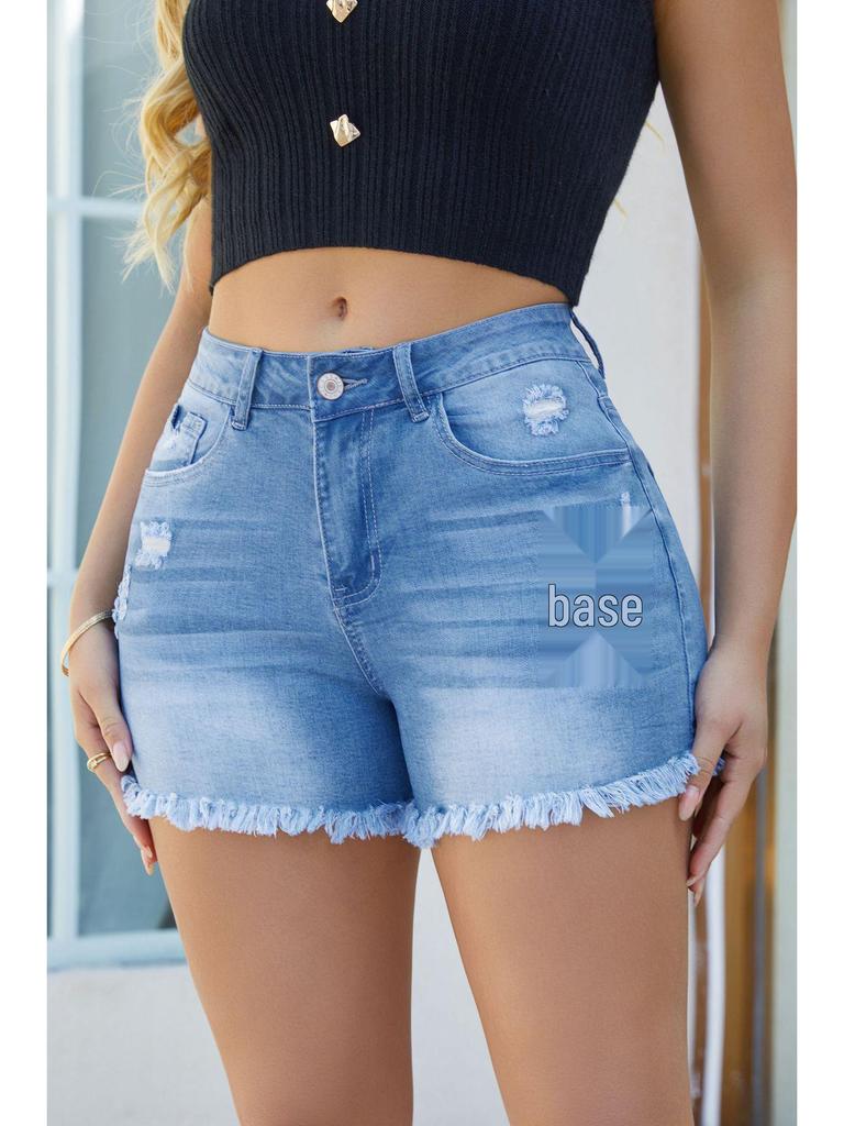 2025 Women's Low Waist Ripped Denim Shorts with Frayed Hem - European American Style Sexy Jeans Hot Pants