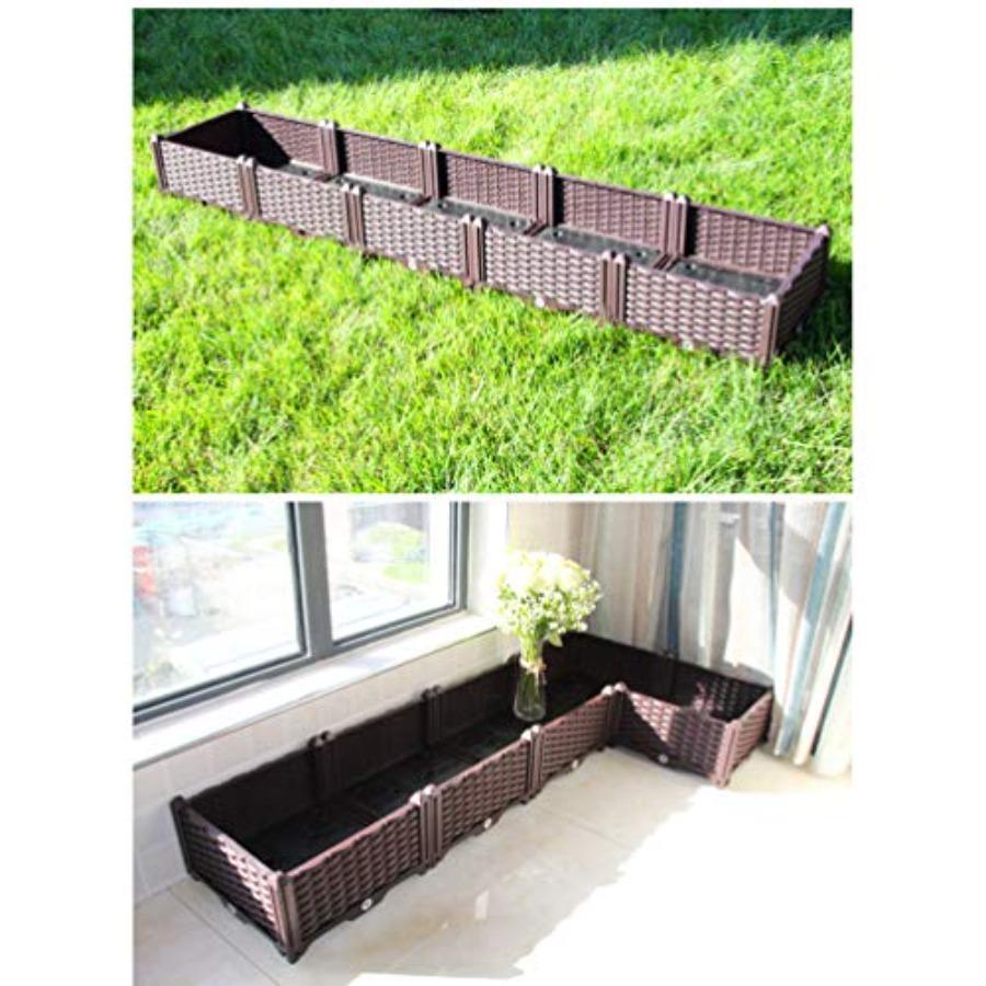 Rectangular Raised Garden Bed Kit Indoor Outdoor Plastic Planter Grow Box for Fresh Vegetables Herbs Flowers Succulents Brown 7