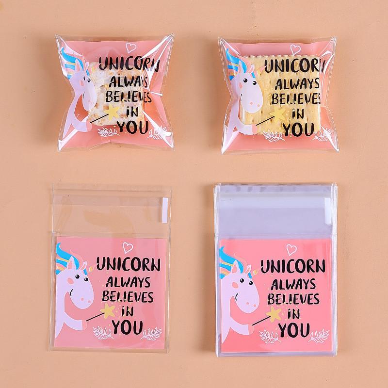 100Pcs 7x7+3cm Small Plastic Cartoon Self-Adhesive Bakery Packaging Cookie Snack Candy Bags Xmas Party Gift
