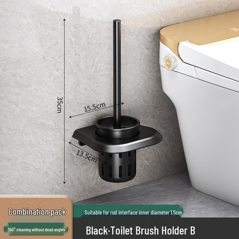 Wall-Mounted Soft Bristle Toilet Cleaning Set with Long Handle and Storage Rack