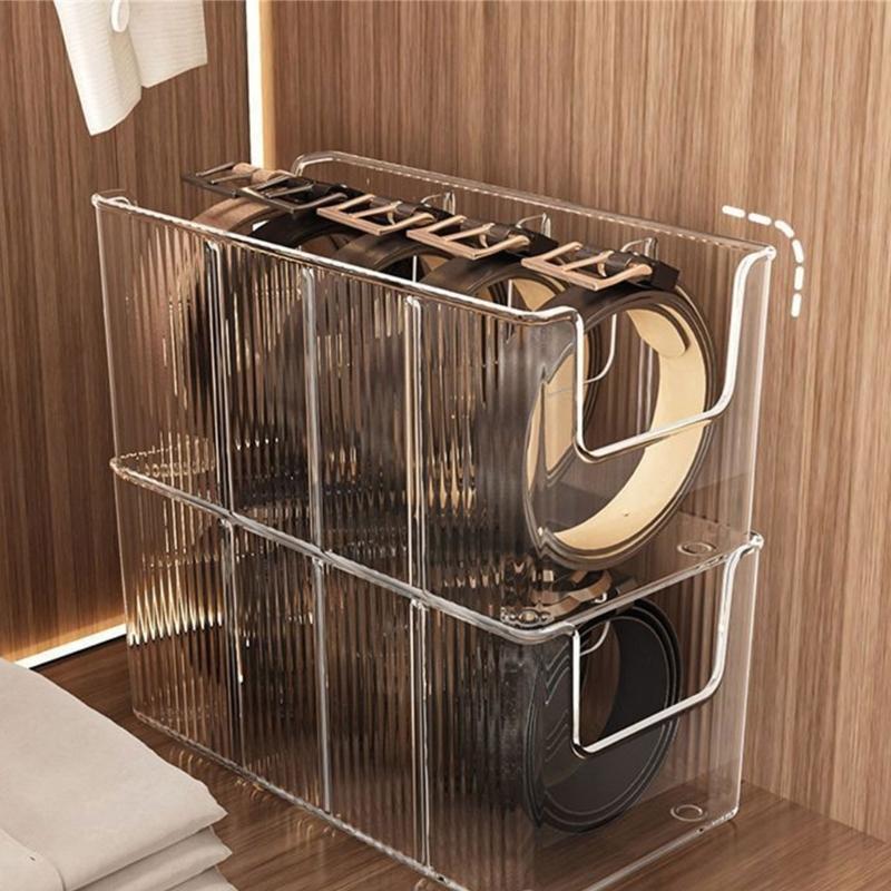 Transparent PET Belt Tie Holder With Multiple Compartments Home Storage Solution for Jewelry Home Accessories