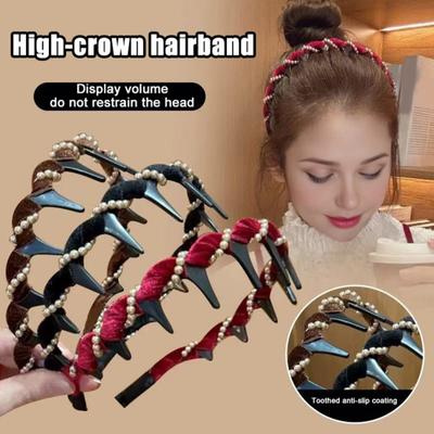 3Pcs Faux Pearl Headband Women Comfortable High Skull Shape Wide Hairband Retro