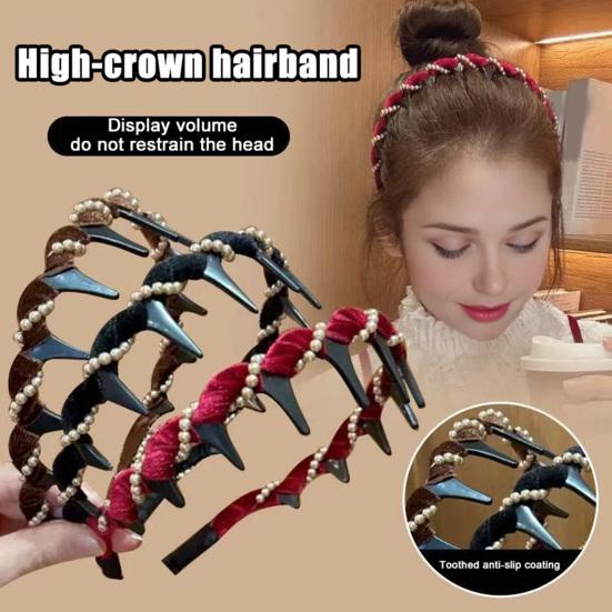 3Pcs Faux Pearl Headband Women Comfortable High Skull Shape Wide Hairband Retro Style Bridal Hair Accessory