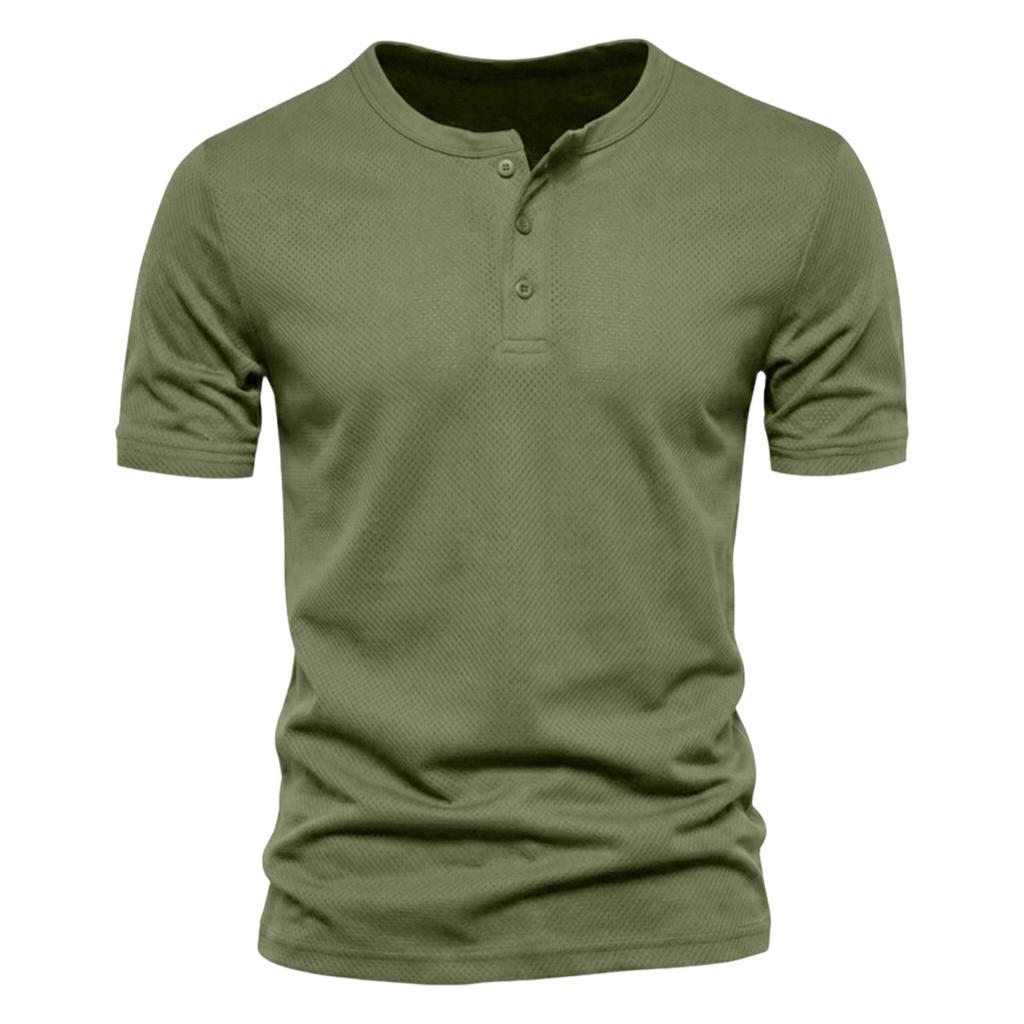 Men’s Short Sleeve Henley Shirt with Button Placket Casual Slim Fit Athletic Basic Solid Crew Neck Tee for Everyday Wear