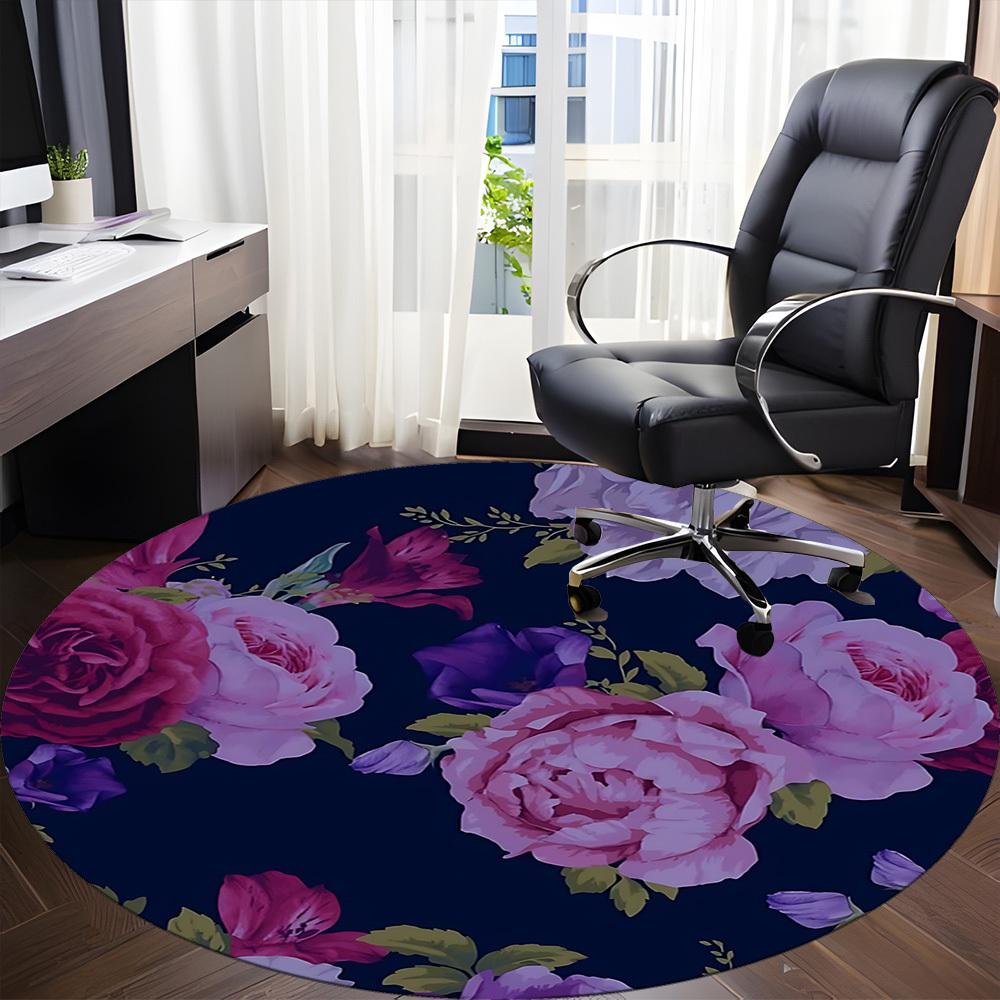 1pc Floral Pattern Carpet, Round Non Slip Durable Large Size Office Carpet, Suitable for Office