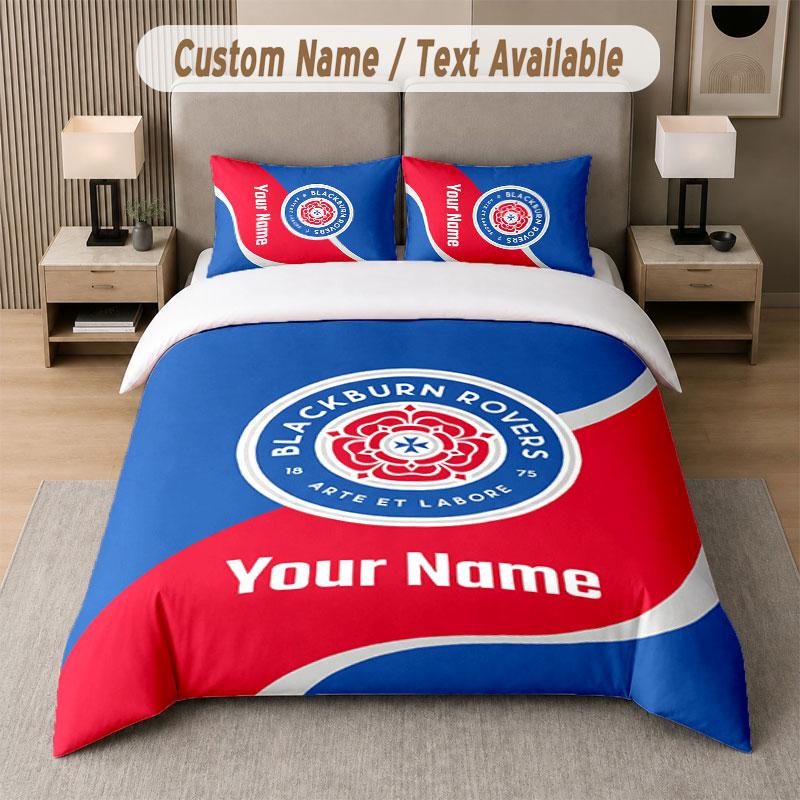 Custom Bedding Set Blackburn Rovers Football Pattern, Print Name Text 1 Duvet Cover Plus 2 Pillowcases Home Textile