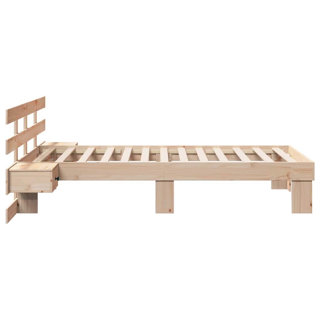 Brown Bed Frame with Headboard 75 X 190 Cm Solid Pine Wood