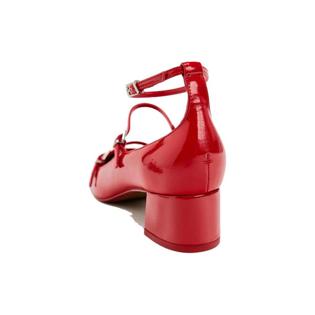 Zara Pu Strap High Heel Chunky Mary Jane Shoes 4Cm Women Shoes Red 12216310600