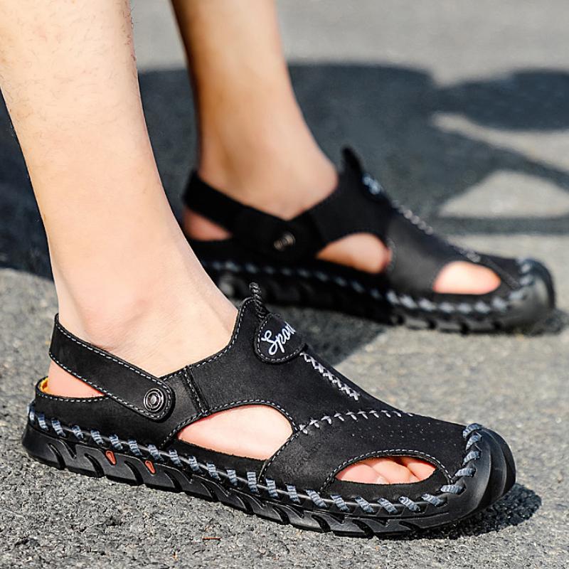 Fashion Genuine Leather Men's Sandals Soft Comfor Slippers Men Summer Outdoor Beach Shoes designer High Quality Men sandalias Plus Size