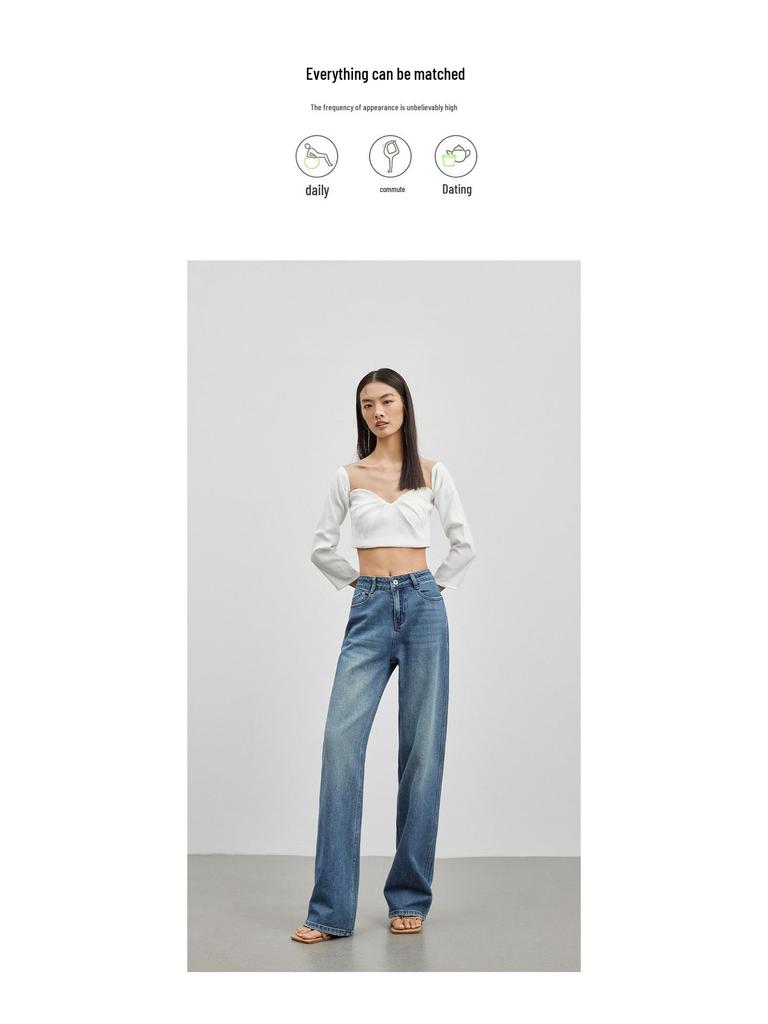 Retro High Waisted Wide Leg Blue Jeans for Women - Slimming and Loose Fit