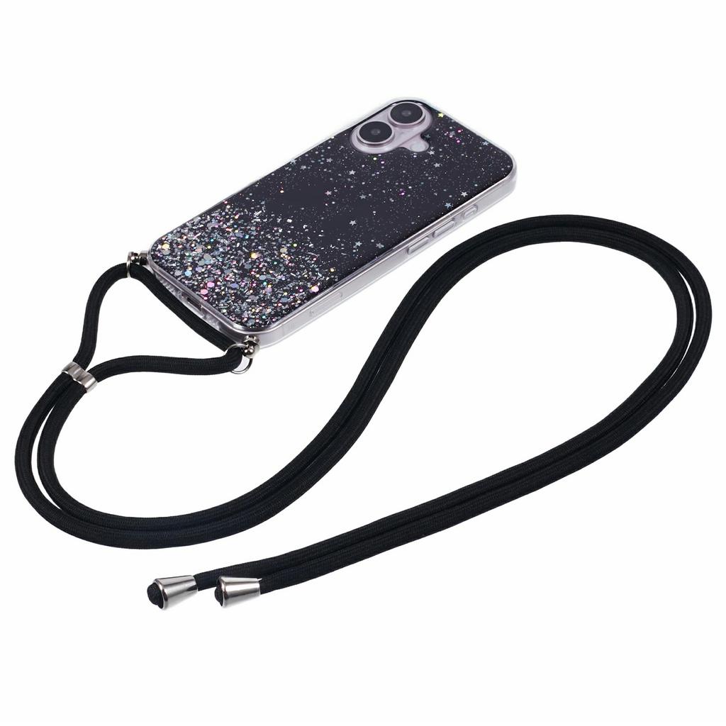 For iPhone 17 Case Cute Bling TPU Epoxy Phone Cover with Lanyard