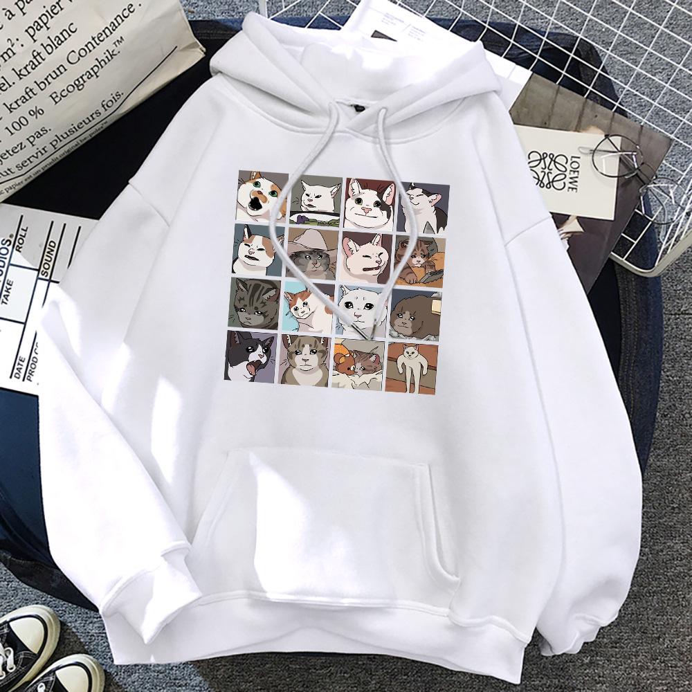 Funny Meme Cats Cartoons Print Women Hoody Hip Hop Crewneck