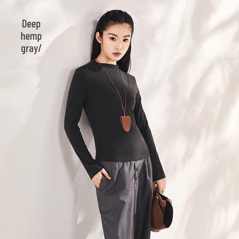 Women's Slim-Fit Tencel Wool Knitted Long Sleeve High Neck Shirt