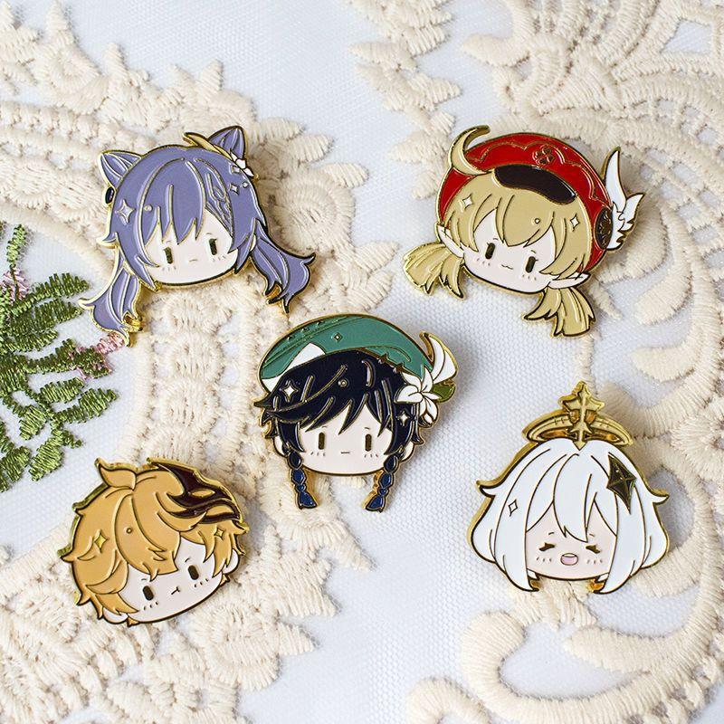 [Buy Five Free One Random Style] Genshin Impact Metal Badge Anime Cute Cartoon Brooch Bag Clothing Accessories
