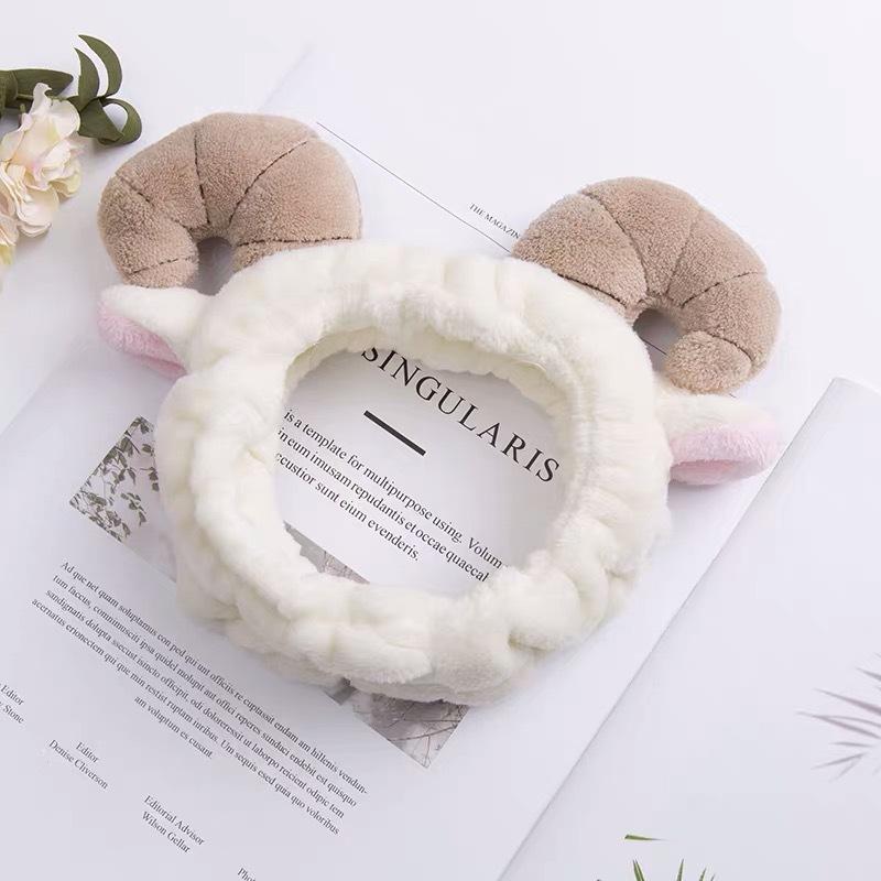 Custom Logo OMG Bowknot Wash Face Hairband Rabbit Cat Ear Cute Plush Lady Soft Women Elastic Hair Band Flannel Make up Headbands
