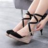 Schuhe Damen Sommer Hoher Absatz Plateau-Sandalen Knöchelriemen mit Schnalle Geschlossen Bequem Casual Schuh