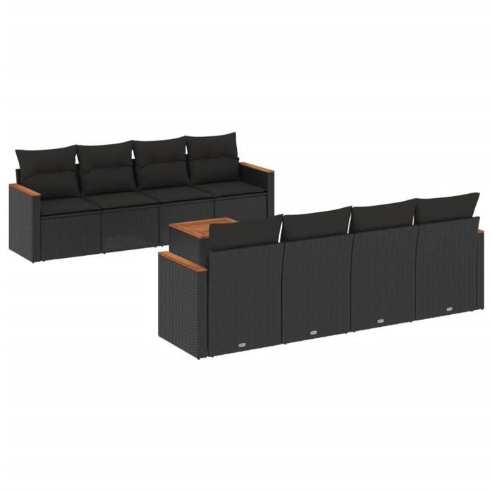 VidaXL Salon de Jardin avec Coussins 9 pcs, Canapés de Terrasse, Ensemble de Meubles de Patio, Mobilier d'Extérieur, Noir 3258219