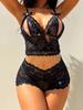 Sexy Floral Lace Lingerie Set Hollow Out Bow Knot Bra And Open Crotch Panties Sets Erotic Costumes Women's Underwear For Sex