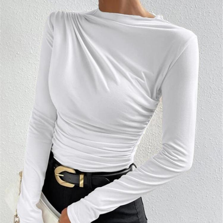 Casual Women Long Sleeve Half Blouses Fashion Print Solid Color Shirts Turtleneck Autumn