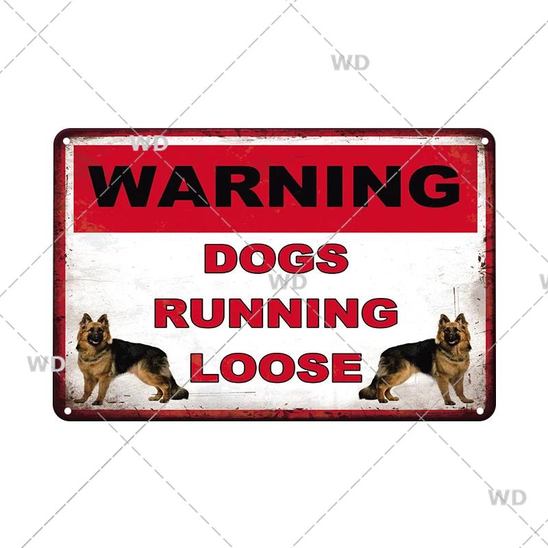 Retro Vintage Beware Of Dog Warning Vintage Tin Signs Caution Metal Plate Metal Poster Plaque For Club Home Pub Bar Wall Decor