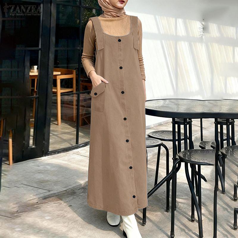 ZANZEA Women Casual Sqaure Collar Loose Sleeveless Straps Dress