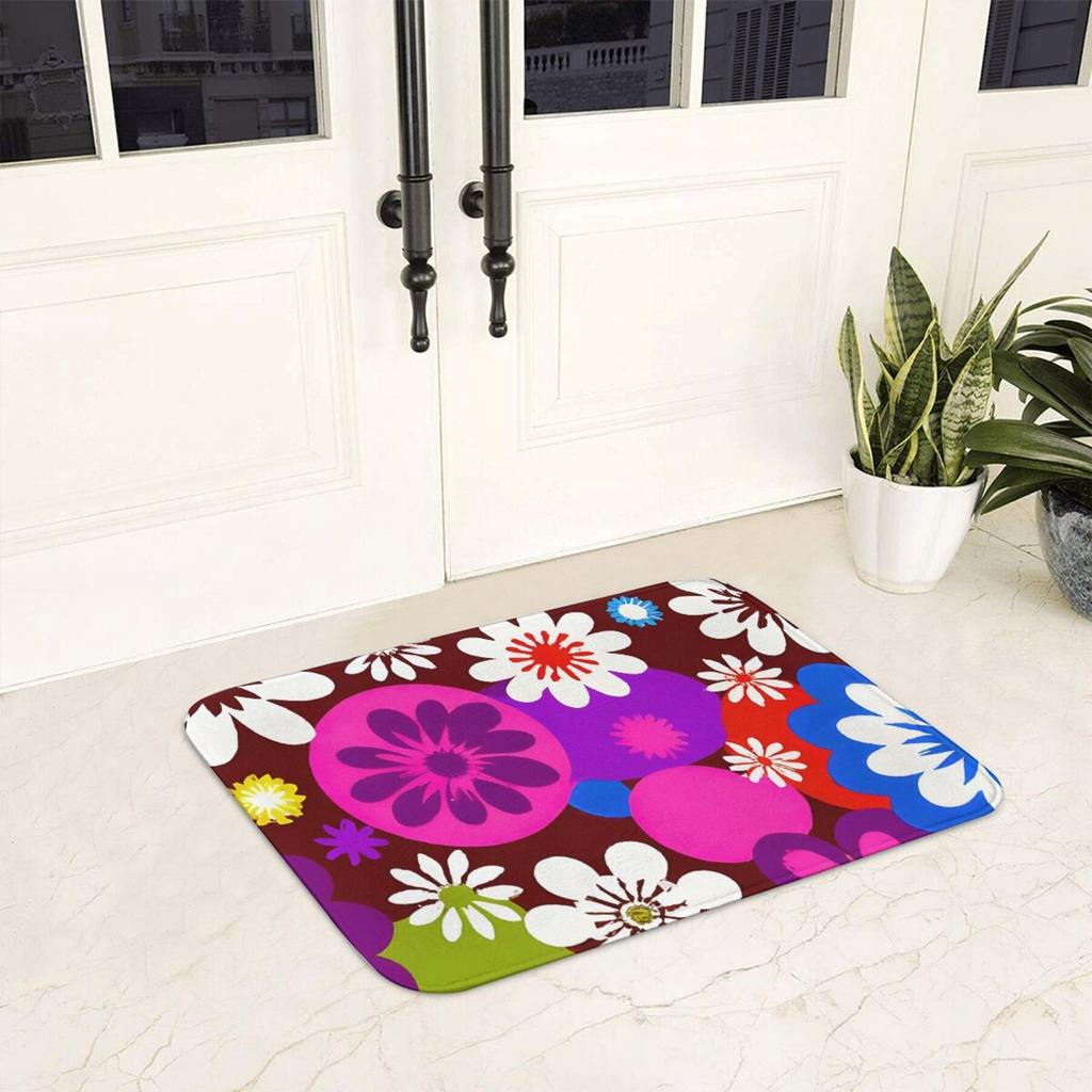 Bold colorful wreath design floor mat, modern decorative entrance carpet for home interiors