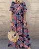 Plus Size Summer Loose Long Sleeve Round Neck Floral Print Casual Women's Holiday Beach Dress Vintage Style Maxi Dress