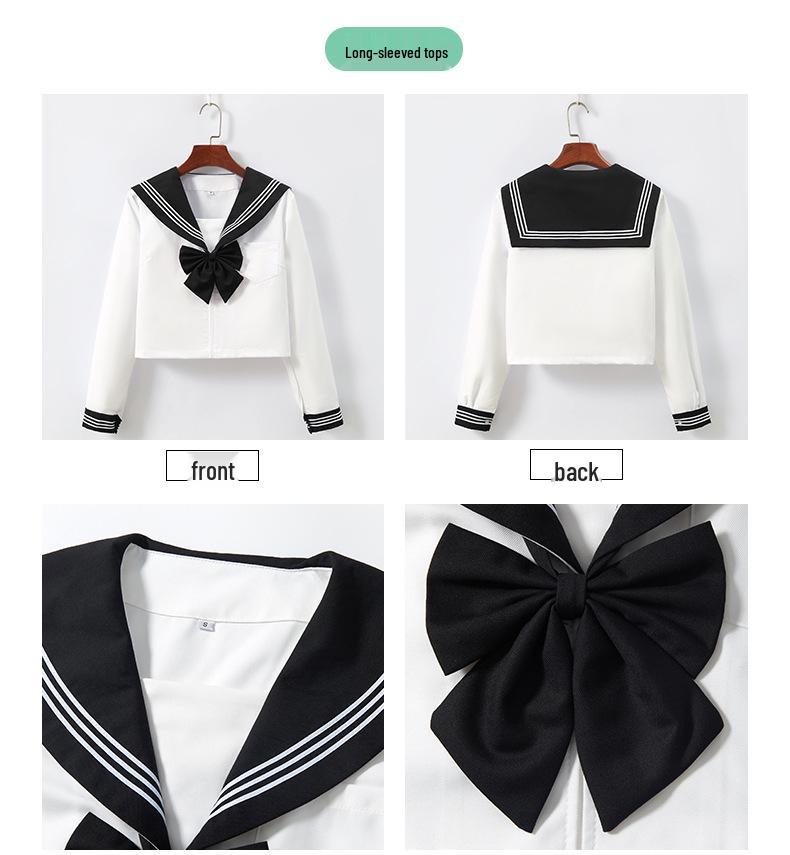 Black Collar White Sailor JK Uniform Set with Pleated Skirt