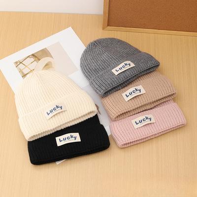 Korean Style Autumn and Winter Label Woolen Hat for Women Velvet Thickened Warm Knitted Hat  Versatile Fashionable Cold Hat