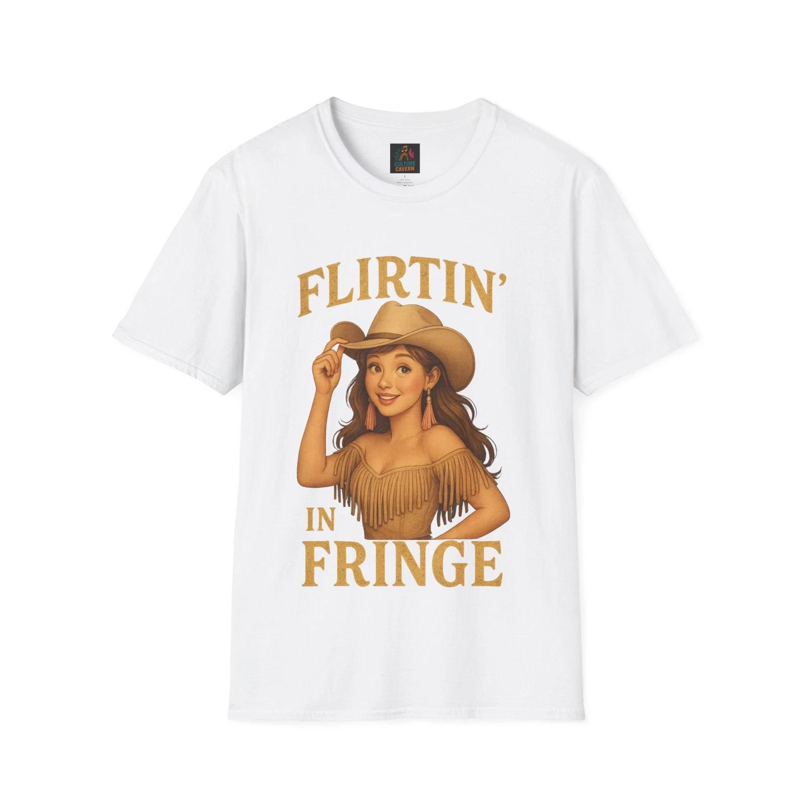 Flirtin in Fringe Boho Style Graphic T-Shirt - Innocent Brunette Edition L