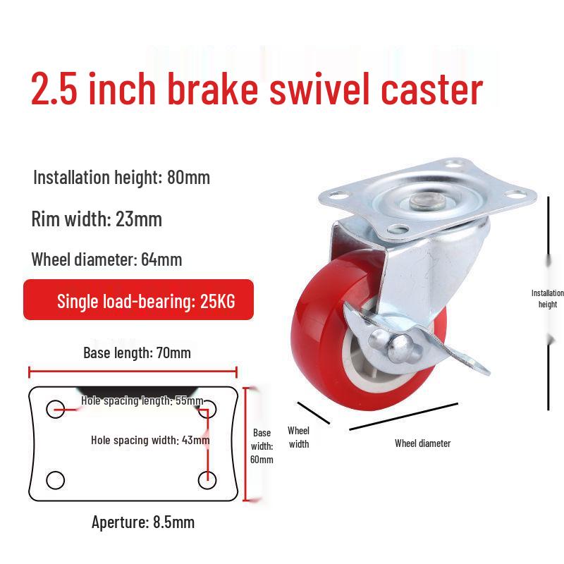 Universal Silent Casters with Brakes, 1-3 Inch Swivel Pulley Trolley Wheels