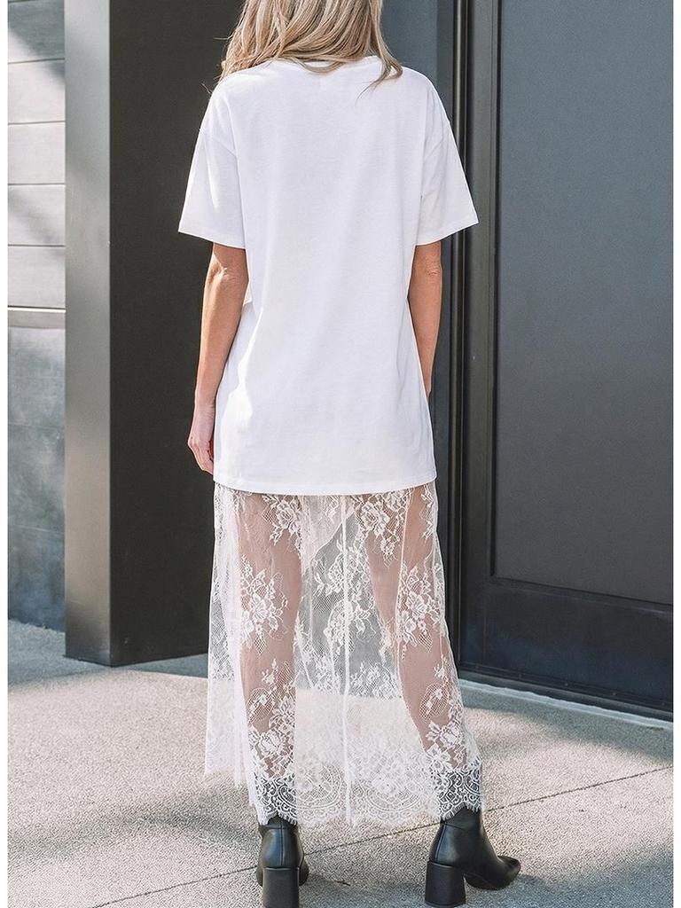 2025 Summer European & American Women's Lace Patchwork Short Sleeve Long Dress