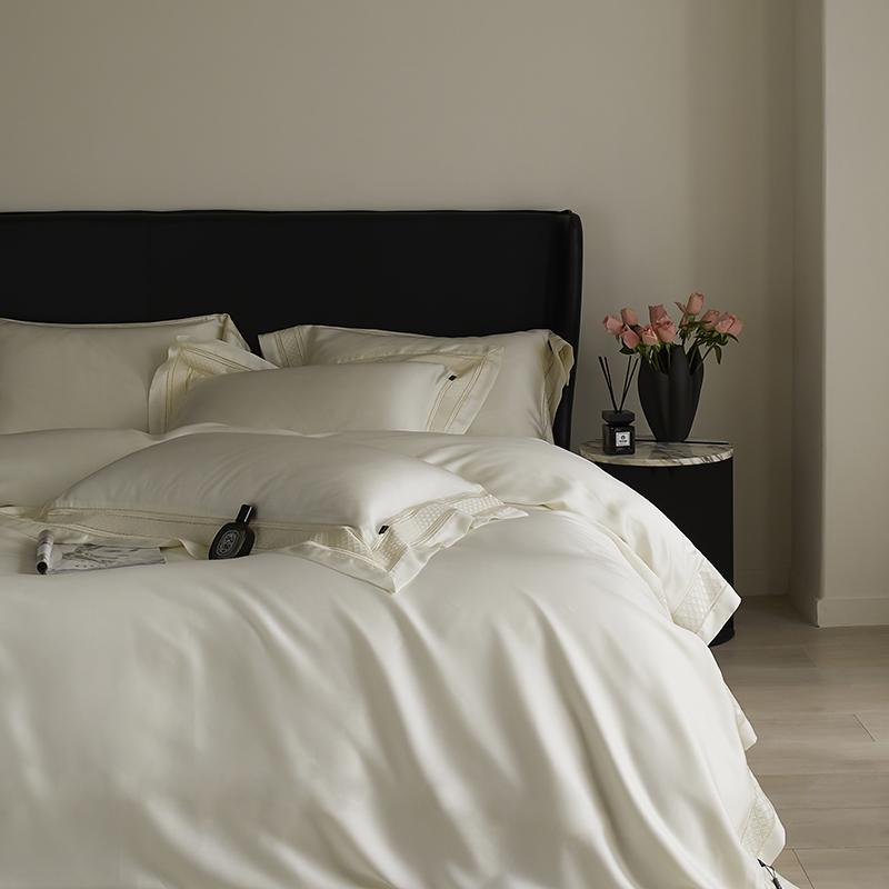 4Pcs Luxury Embroidery 1000TC Lyocell Eucalyptus Fiber Soft Silky Bedding Set Duvet Cover Set Bed Sheet/Fitted Sheet Pillowcases