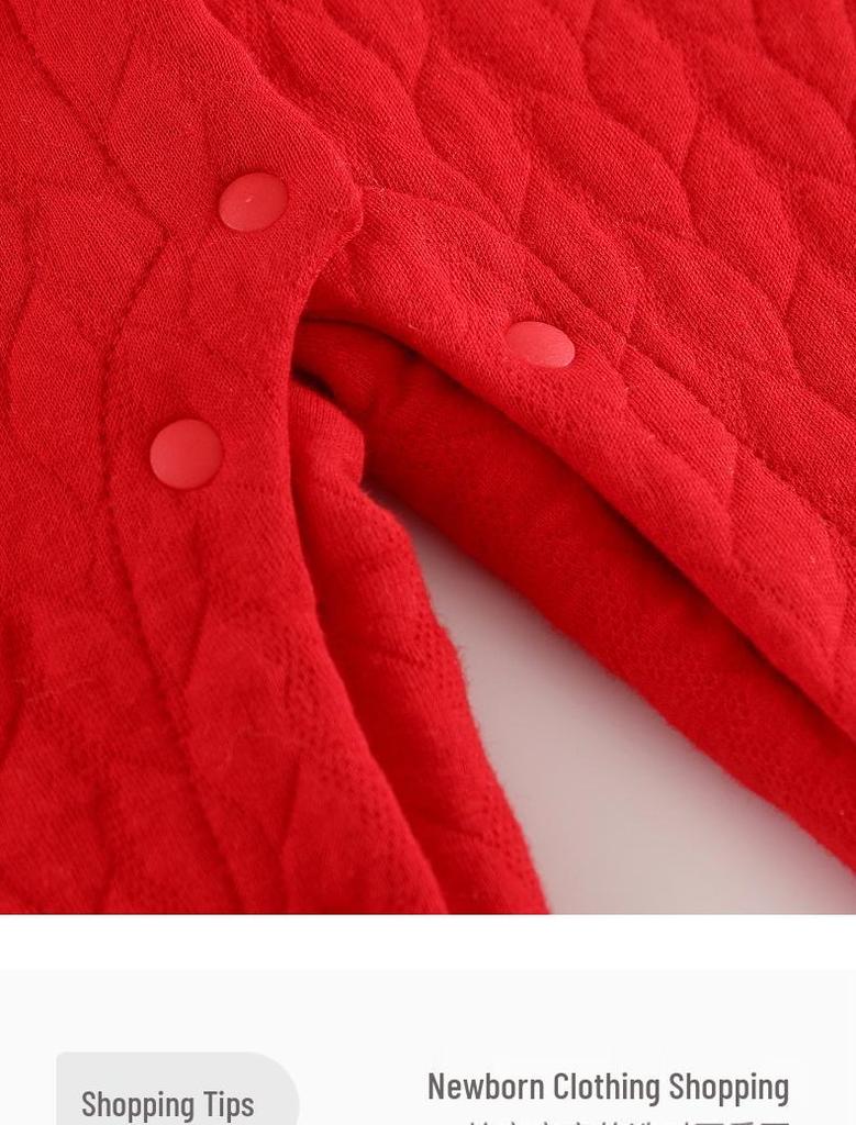 Newborn Red Padded One-Piece: Warm Autumn/Winter Outfit for Baby's First Celebrations