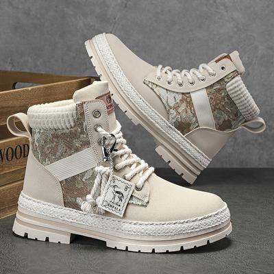 New Men's Street Motorcycle Boots Autumn Comfortable Work Boots Men High Top Color Blocked Platform Boots Botas Para Hombre