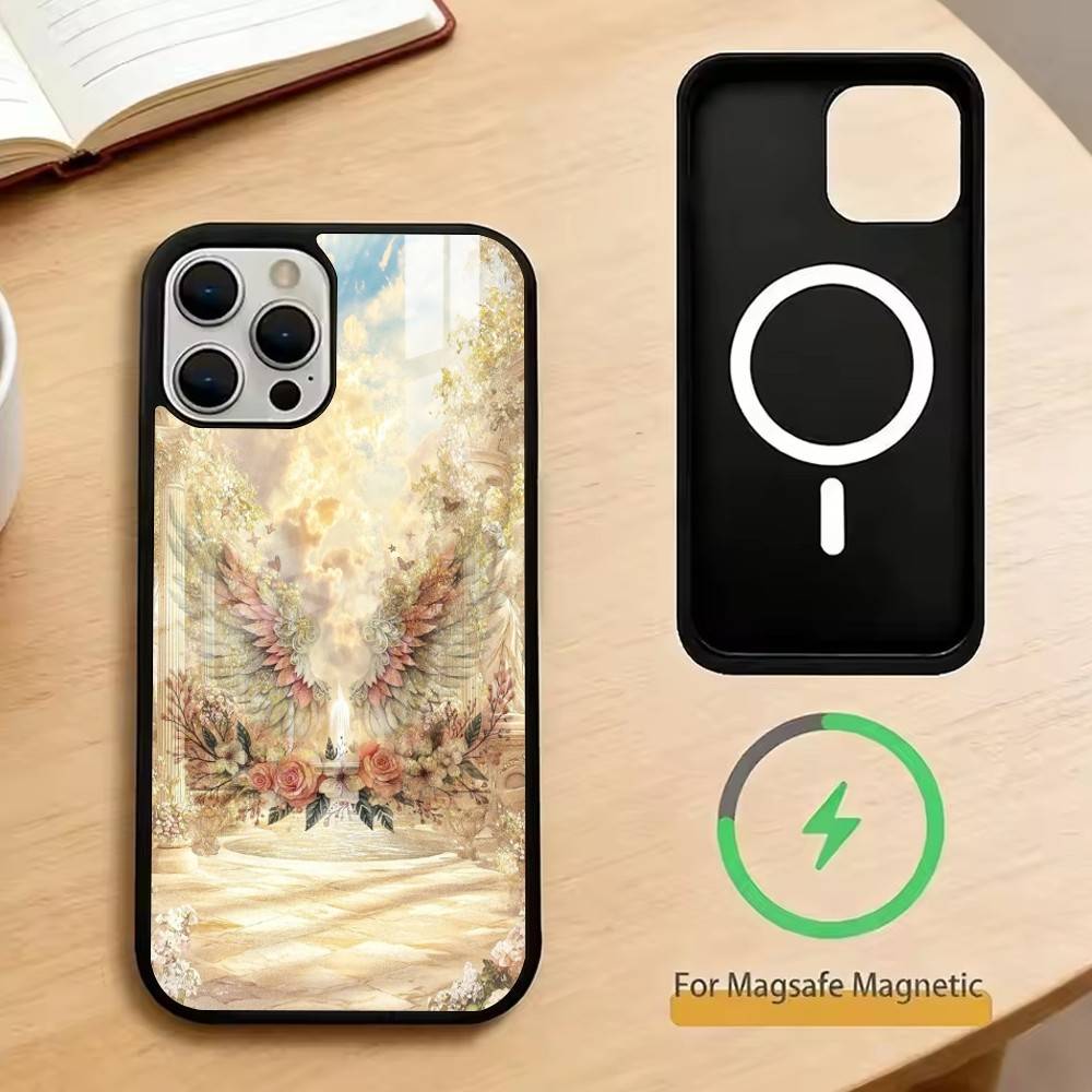 Angel Wing Phone Case For iPhone17,16,15,14,13,12,11 Plus,Pro Magnetic For Magsafe Wireless Charging