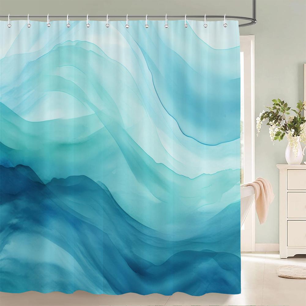1 Pc Blue Art Abstract Pattern Shower Curtain Home Bathroom Decoration Printing Polyester Fabric Bath Curtains With Hooks
