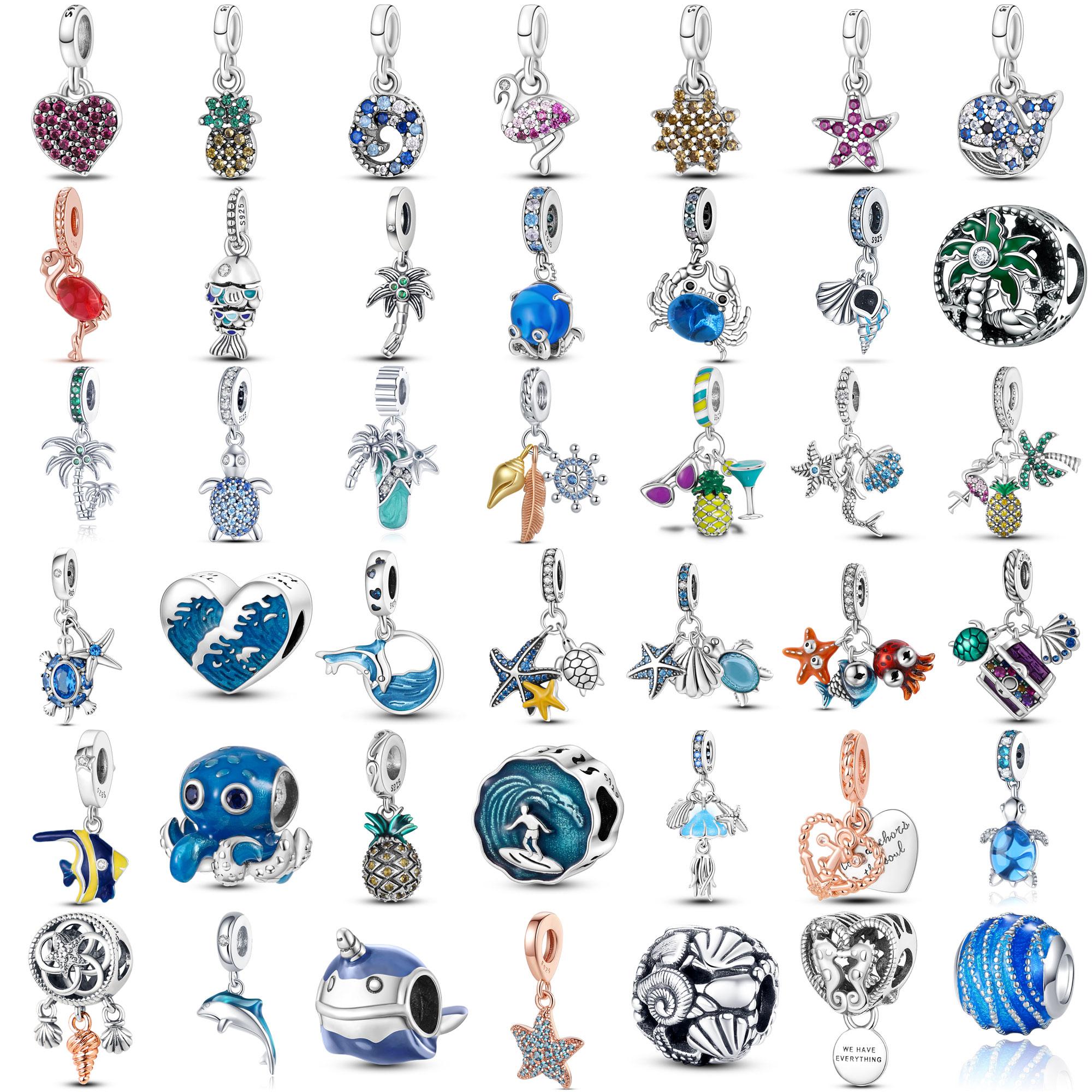 

Fashion 925 Silver Dangle Charm Beads Summer Fruit Sea Fit Original Bracelet DIY For Pendant Necklace Making Women Girl