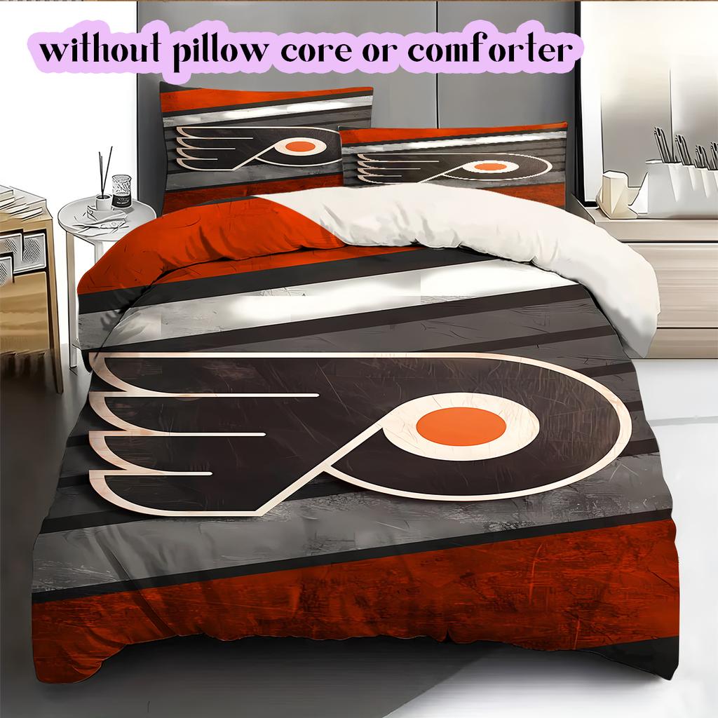 Ice Hockey Logo Pattern Bedding Quilt Set Quilt Cover Pillowcase Home Decoration Birthday Gift (1*duvet cover+ 2*pillowcase, without core)