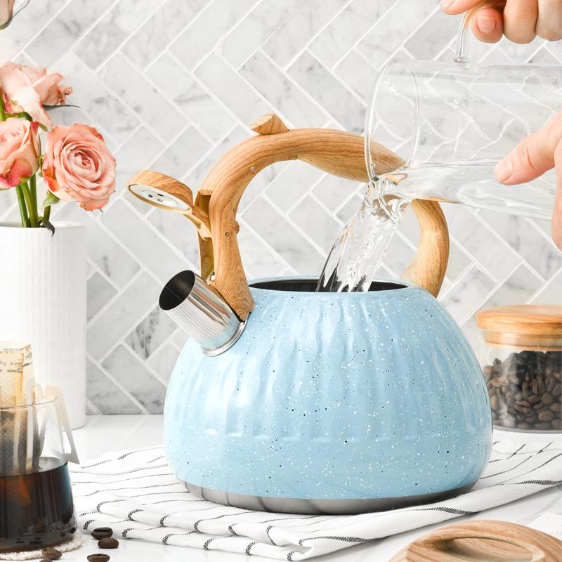 SDW215A3LB  3.0L Blue Drop-Style Stainless Steel Kettle (BPA-Free) with Whistling Boil Indicator. Compatible with induction cooktops