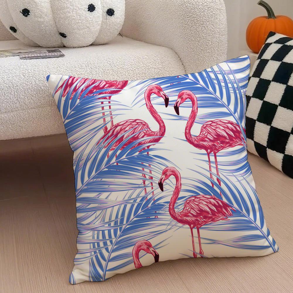 Forest Flamingo Palm Leaves Plant Pattern Art Cushion Cover Throw Pillow Cover Hidden Button Durable Polyester Chair Cushion