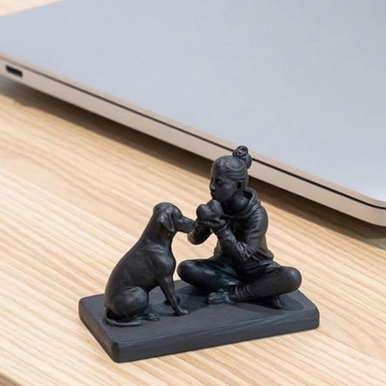3D Printed Dog And Owner Sculpture Dog And Owner Statue Desktop Animal Figurine