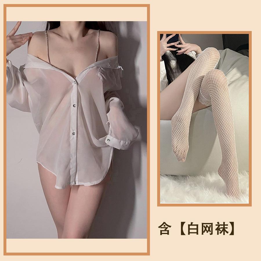Sex Underwear Sexy Imitation Shirt Perspective Chiffon Nightdress Premium Diamond Suspender Pure Desire Pajamas