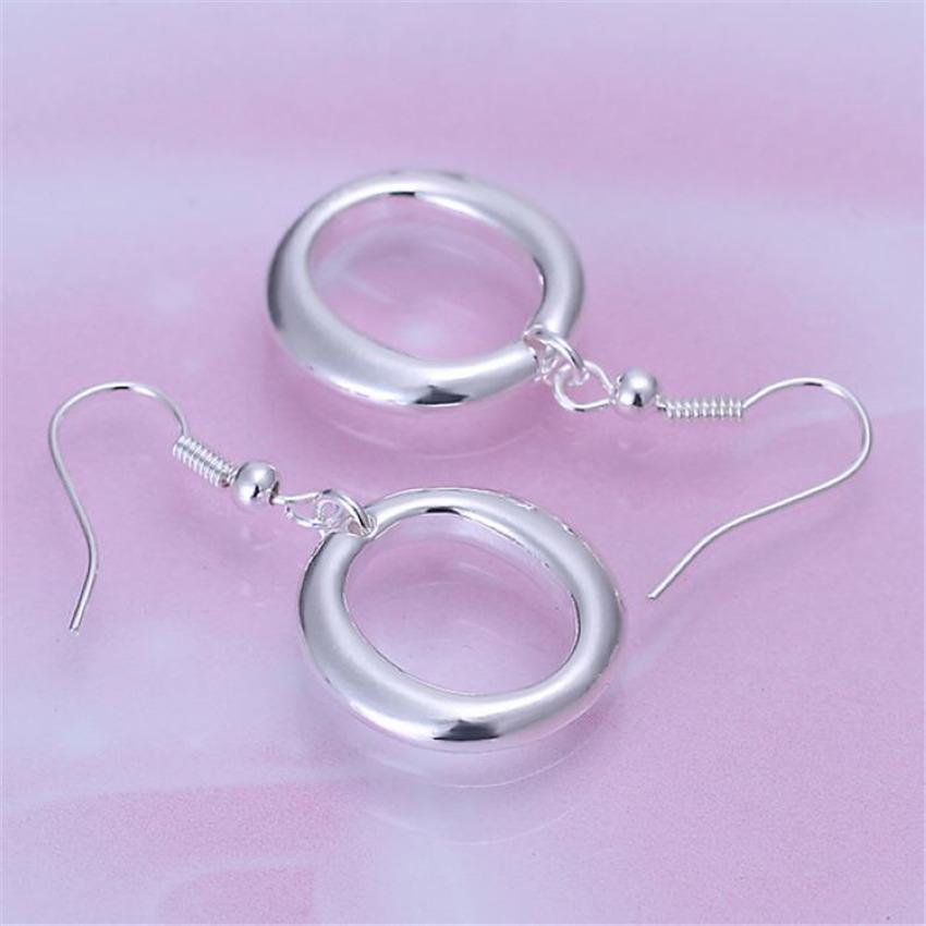 Jewelry Plated 925 Silver Drop O Earrings Simple Round Shape Silver Earrings